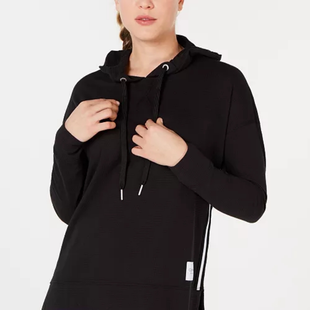 Calvin Klein Performance Varsity-Stripe High-Low Hem Hoodie